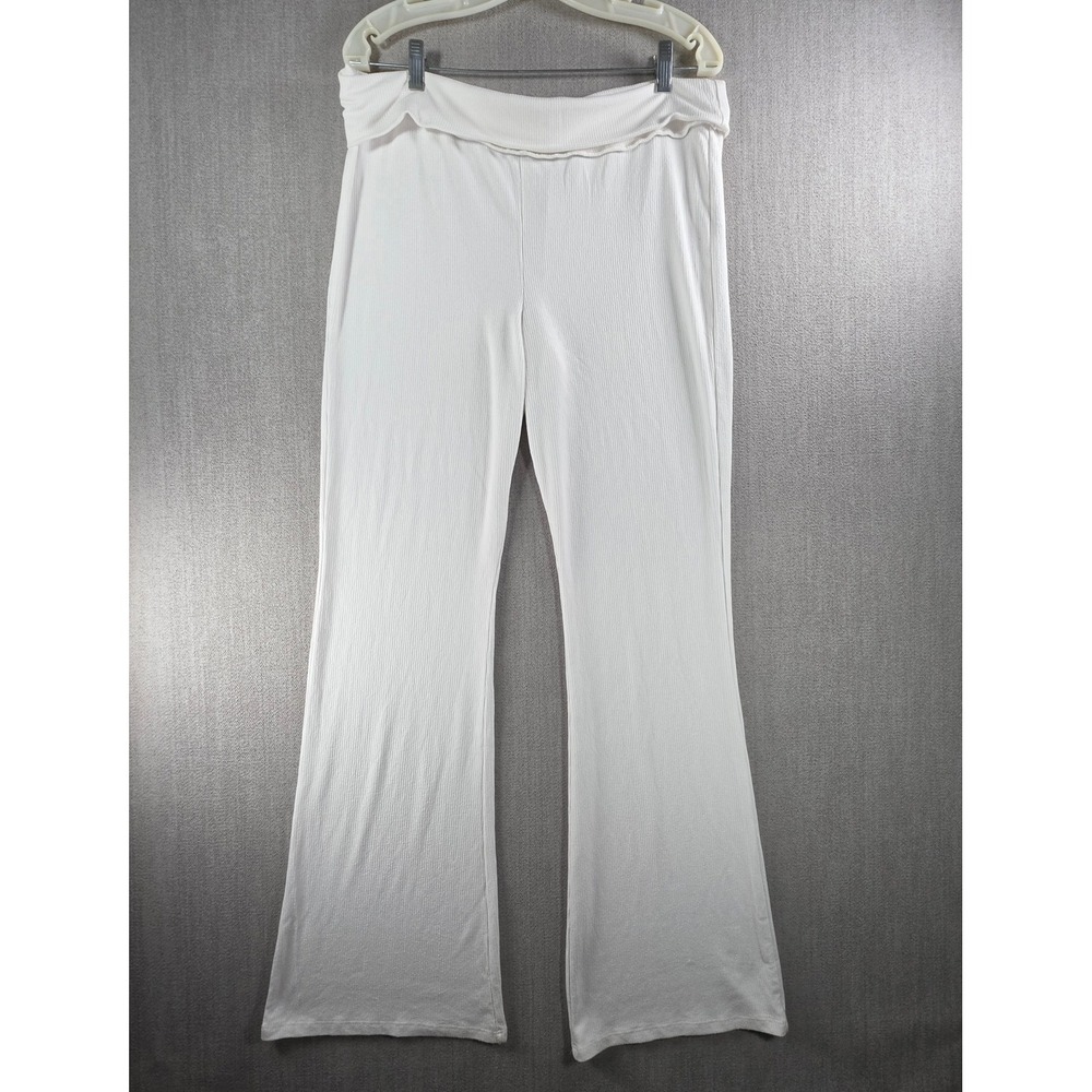 Wild Fable Flare Pants Women Large White Ribbed Knit Fold Over Waistband